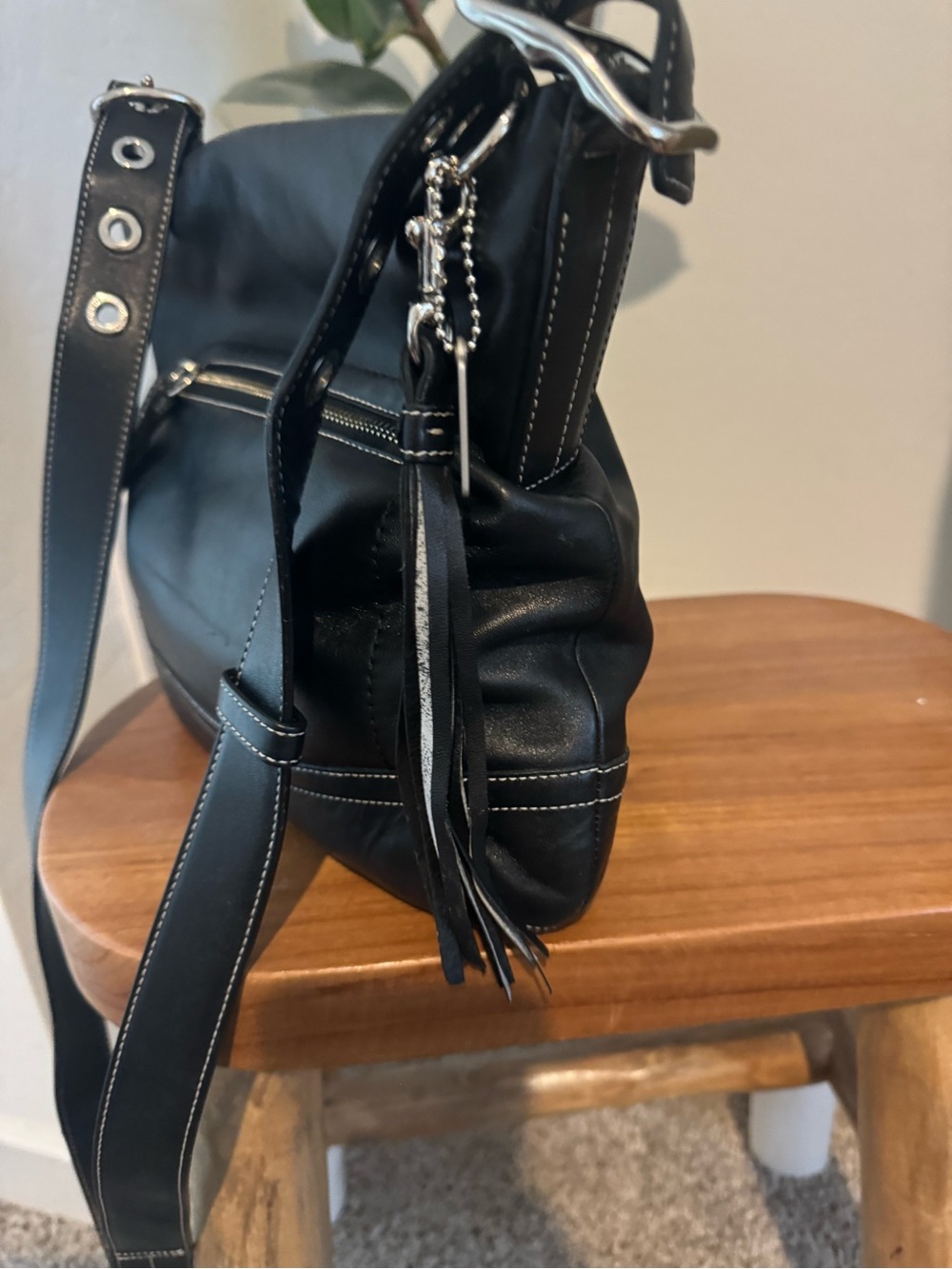 Coach Black Leather Crossbody with Grommet Strap and Tassel - Picture 2 of 6